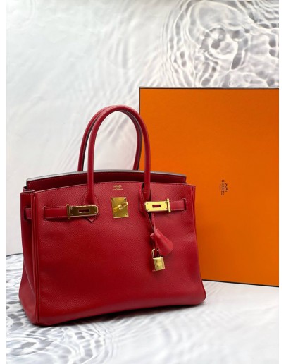 (LIKE NEW) 2014 HERMES BIRKIN 30 TOP HANDLE BAG IN ROUGE CASAQUE TOGO LEATHER -FULL SET-
