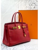 (LIKE NEW) 2014 HERMES BIRKIN 30 TOP HANDLE BAG IN ROUGE CASAQUE TOGO LEATHER -FULL SET-