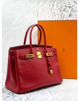 (LIKE NEW) 2014 HERMES BIRKIN 30 TOP HANDLE BAG IN ROUGE CASAQUE TOGO LEATHER -FULL SET-