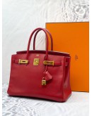 (LIKE NEW) 2014 HERMES BIRKIN 30 TOP HANDLE BAG IN ROUGE CASAQUE TOGO LEATHER -FULL SET-
