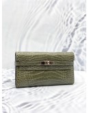 2015 HERMES KELLY LONG WALLET IN VERT OLIVE ALLIGATOR MISSISSIPPIENSIS LEATHER
