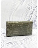 2015 HERMES KELLY LONG WALLET IN VERT OLIVE ALLIGATOR MISSISSIPPIENSIS LEATHER