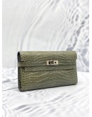 2015 HERMES KELLY LONG WALLET IN VERT OLIVE ALLIGATOR MISSISSIPPIENSIS LEATHER