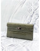 2015 HERMES KELLY LONG WALLET IN VERT OLIVE ALLIGATOR MISSISSIPPIENSIS LEATHER