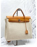 2019 HERMES HERBAG ZIP 31 TOP HANDLE AND SHOULDER BAG IN CANVAS BEIGE AND GOLD VACHE HUNTER LEATHER 