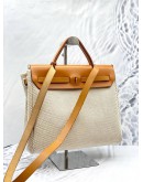 2019 HERMES HERBAG ZIP 31 TOP HANDLE AND SHOULDER BAG IN CANVAS BEIGE AND GOLD VACHE HUNTER LEATHER 