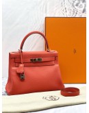 (LIKE NEW) 2015 HERMES KELLY 28 TOP HANDLE BAG WITH SHOULDER STRAP IN CAPUCINE TOGO LEATHER -FULL SET-