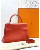 (LIKE NEW) 2015 HERMES KELLY 28 TOP HANDLE BAG WITH SHOULDER STRAP IN CAPUCINE TOGO LEATHER -FULL SET-