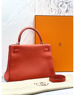 (LIKE NEW) 2015 HERMES KELLY 28 TOP HANDLE BAG WITH SHOULDER STRAP IN CAPUCINE TOGO LEATHER -FULL SET-