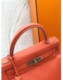 (LIKE NEW) 2015 HERMES KELLY 28 TOP HANDLE BAG WITH SHOULDER STRAP IN CAPUCINE TOGO LEATHER -FULL SET-