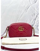 GUCCI GG MARMONT SMALL RED MATELASSE LEATHER CROSSBODY BAG