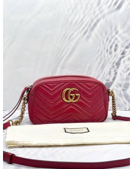 GUCCI GG MARMONT SMALL RED MATELASSE LEATHER CROSSBODY BAG