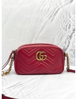 GUCCI GG MARMONT SMALL RED MATELASSE LEATHER CROSSBODY BAG