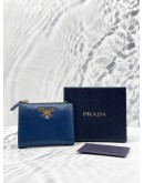 (LIKE NEW)PRADA SMALL NAVY BLUE SAFFIANO LEATHER FLAP WALLET -FULL SET-