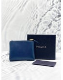 (LIKE NEW)PRADA SMALL NAVY BLUE SAFFIANO LEATHER FLAP WALLET -FULL SET-