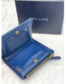 (LIKE NEW)PRADA SMALL NAVY BLUE SAFFIANO LEATHER FLAP WALLET -FULL SET-