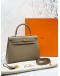 (BRAND NEW) 2025 HERMES KELLY 25 SELLIER TOP HANDLE BAG WITH SHOULDER STRAP IN 18 ETOUPE VEAU EPSOM LEATHER -FULL SET-