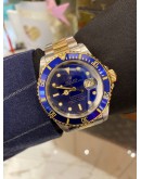 ROLEX SUBMARINER DATE HALF 18K 750 YELLOW GOLD REF 16613 BLUE DIAL 40MM AUTOMATIC WATCH