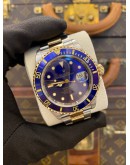 ROLEX SUBMARINER DATE HALF 18K 750 YELLOW GOLD REF 16613 BLUE DIAL 40MM AUTOMATIC WATCH