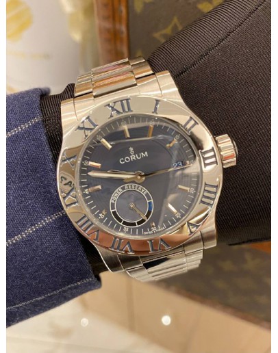 2016 CORUM ROMULUS POWER RESERVE REF 02.0001 BLUE DIAL WITH BLUE ROMAN NUMERAL BEZEL 42MM AUTOMATIC WATCH