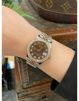 (UNUSED) 2019 ROLEX DATEJUST 31 REF 278381RBR HALF 18K 750 ROSE GOLD BROWN DIAMOND DIAL DIAMOND BEZEL 31MM AUTOMATIC WATCH -FULL SET-