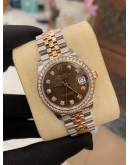 (UNUSED) 2019 ROLEX DATEJUST 31 REF 278381RBR HALF 18K 750 ROSE GOLD BROWN DIAMOND DIAL DIAMOND BEZEL 31MM AUTOMATIC WATCH -FULL SET-