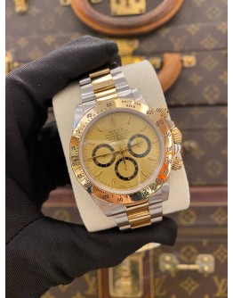 ROLEX DAYTONA SUPERLATIVE CHRONOMETER COSMOGRAPH HALF 18K 750 YELLOW GOLD REF 16523 CHAMPAGNE DIAL 40MM AUTOMATIC WATCH 