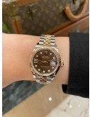 (UNUSED) 2022 ROLEX LADY DATEJUST REF 279171 HALF 18K 750 ROSE GOLD CHOCOLATE STAR DIAMOND DIAL 28MM AUTOMATIC WATCH -FULL SET-