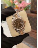 (UNUSED) 2022 ROLEX LADY DATEJUST REF 279171 HALF 18K 750 ROSE GOLD CHOCOLATE STAR DIAMOND DIAL 28MM AUTOMATIC WATCH -FULL SET-
