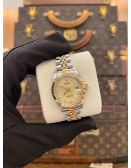 (LIKE NEW) ROLEX LADY DATEJUST REF 69173 HALF 18K 750 YELLOW GOLD CHAMPAGNE COMPUTER DIAMOND DIAL 26MM AUTOMATIC WATCH -FULL SET-