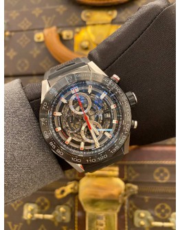 (LIKE NEW) 2017 TAG HEUER CARRERA CALIBRE HEUER 01 CHRONOGRAPH REF CAR2A1Z BLACK DIAL 45MM AUTOMATIC WATCH -FULL SET-