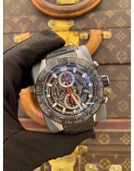 (LIKE NEW) 2017 TAG HEUER CARRERA CALIBRE HEUER 01 CHRONOGRAPH REF CAR2A1Z BLACK DIAL 45MM AUTOMATIC WATCH -FULL SET-