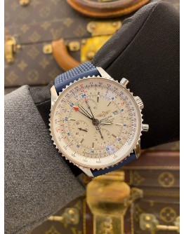 (UNUSED) 2018 BREITLING NAVITIMER WORLD GMT CHRONOGRAPH REF A24322 WHITE DIAL 46MM AUTOMATIC WATCH -FULL SET-