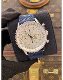 (UNUSED) 2018 BREITLING NAVITIMER WORLD GMT CHRONOGRAPH REF A24322 WHITE DIAL 46MM AUTOMATIC WATCH -FULL SET-