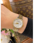 (LIKE NEW) 2023 RAYMOND WEIL TOCCATA HALF 18K 750 YELLOW GOLD MOTHER OF PEARL DIAMOND DIAL REF 5988-SP5-97081 29MM QUARTZ WATCH