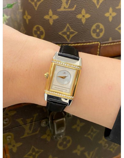 (LIKE NEW) 2014 JAEGER-LECOULTRE REVERSO DUETTO TWO FACE DIAMONDS WHITE DIAL MOTHER OF PEARL REF 266.5.44 21MM x 33MM MANUAL WINDING WATCH -FULL SET-