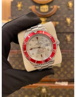 2005 ROLEX SUBMARINER RUBY WHITE DIAMOND DIAL REF 16610 40MM AUTOMATIC WATCH 