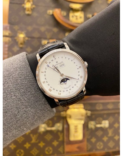(LIKE NEW) 2022 BLANCPAIN VILLERET QUANTIEME COMPLET MOONPHASE REF 6263-1127-55B WHITE DIAL 38MM AUTOMATIC WATCH