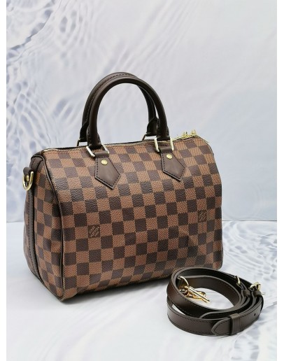 LOUIS VUITTON SPEEDY BANDOULIERE 25 DAMIER EBENE CANVAS BAG