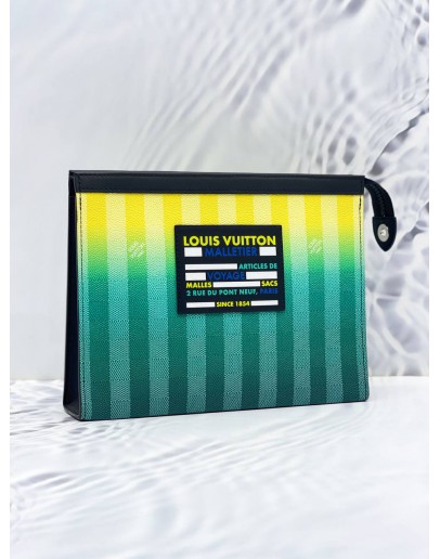 (RAYA SALE) LOUIS VUITTON POCHETTE VOYAGE MM DAMIER GRADIENT GREEN STRIPES CANVAS CLUTCH 