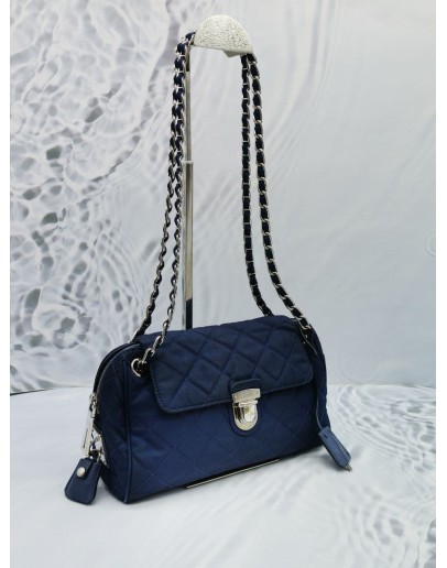 PRADA IBISCO QUILTED TESSUTO IMPUNTU CHAIN FLAP BAG