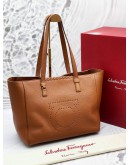 SALVATORE FERRAGAMO GRAINED CALFSKIN LEATHER ZIPPY TOTE BAG