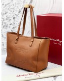 SALVATORE FERRAGAMO GRAINED CALFSKIN LEATHER ZIPPY TOTE BAG