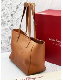 SALVATORE FERRAGAMO GRAINED CALFSKIN LEATHER ZIPPY TOTE BAG