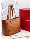 SALVATORE FERRAGAMO GRAINED CALFSKIN LEATHER ZIPPY TOTE BAG