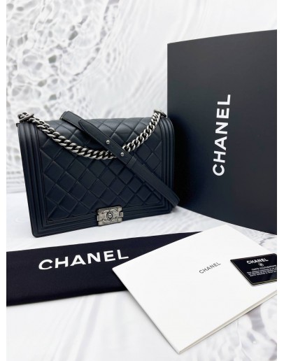 CHANEL LARGE BOY QUILTED CALFSKIN LEATHER FLAP BAG FULL SET