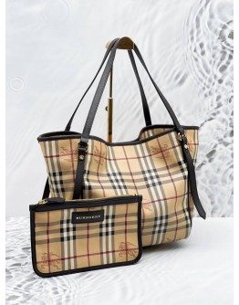 BURBERRY HAYMARKET CHECK COATED TOTE BAG