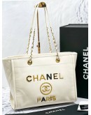 CHANEL LOGO CHARMS DEAUVILLE TOTE BAG FULL SET