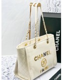 CHANEL LOGO CHARMS DEAUVILLE TOTE BAG FULL SET