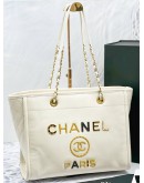 CHANEL LOGO CHARMS DEAUVILLE TOTE BAG FULL SET